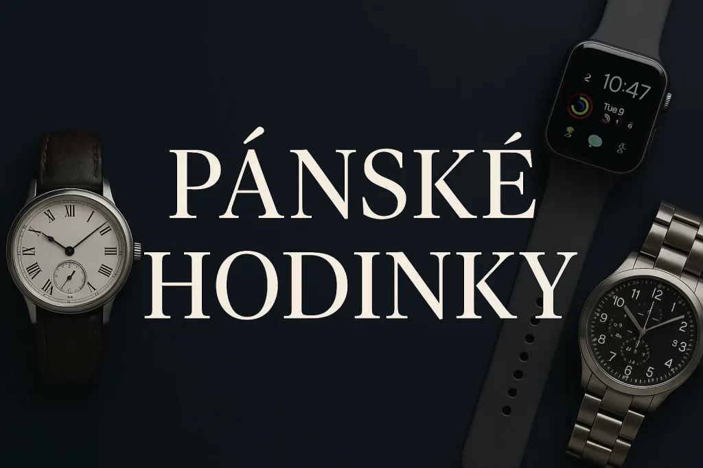 Stylový banner s nápisem Pánské hodinky pro moderní muže – design a elegance