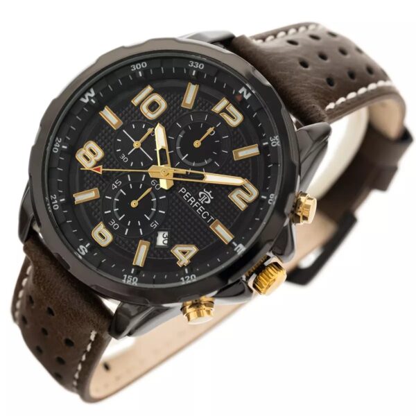 Pánské elegantní hodinky Perfect s koženým páskem: analogové, kulaté, černé hodinky pro muže