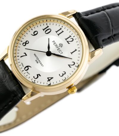 Pánské elegantní hodinky Perfect s koženým páskem: analogové, kulaté, zlaté hodinky pro muže