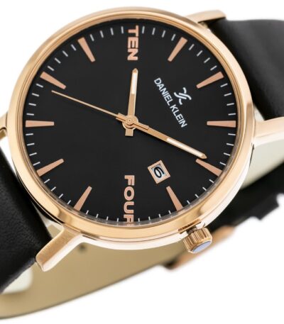 Daniel Klein – zlaté hodinky pánské s koženým páskem, analogové hodinky pro muže