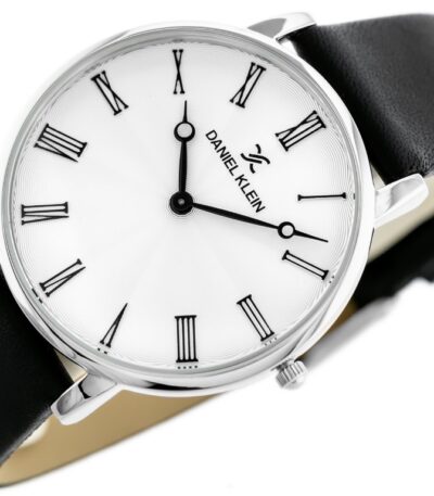 Daniel Klein – stříbrné hodinky pánské s koženým páskem, analogové hodinky pro muže
