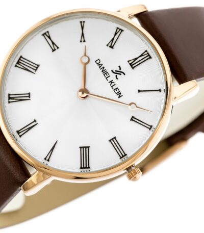 Daniel Klein – zlaté hodinky pánské s koženým páskem, analogové hodinky pro muže
