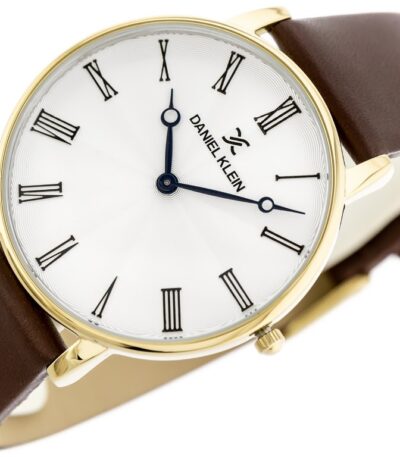 Daniel Klein – zlaté hodinky pánské s koženým páskem, analogové hodinky pro muže