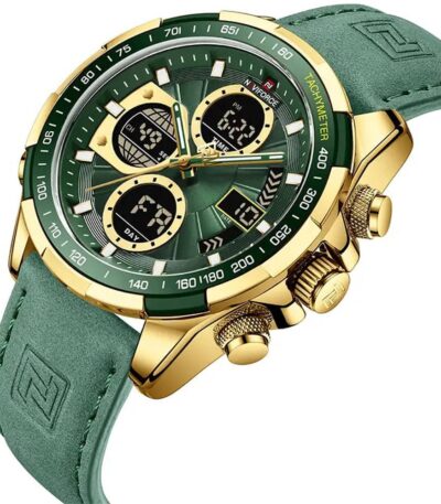 Naviforce - Elegantní pánské hodinky zlaté, kulaté analogové hodinky s koženým páskem