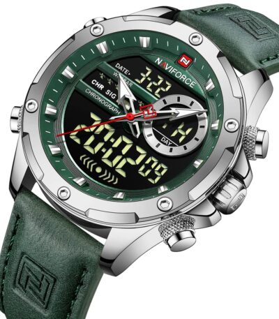 Naviforce - Elegantní pánské hodinky stříbrné, kulaté analogové hodinky s koženým páskem