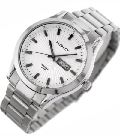 Pánské stylové hodinky Perfect s kovovým páskem: analogové, kulaté, stříbrné hodinky pro muže