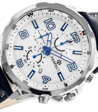 Pánské klasické hodinky Perfect s koženým páskem: analogové, kulaté, stříbrné hodinky pro muže