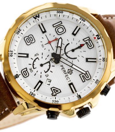 Pánské elegantní hodinky Perfect s koženým páskem: analogové, kulaté, zlaté hodinky pro muže