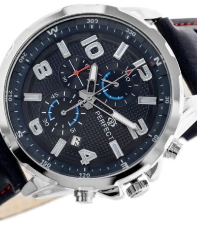 Pánské klasické hodinky Perfect s koženým páskem: analogové, kulaté, stříbrné hodinky pro muže