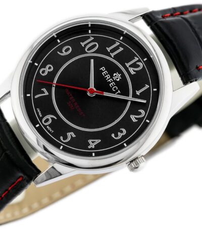 Pánské klasické hodinky Perfect s koženým páskem: analogové, kulaté, stříbrné hodinky pro muže