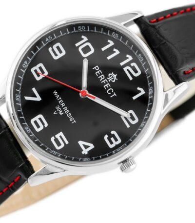 Pánské klasické hodinky Perfect s koženým páskem: analogové, kulaté, stříbrné hodinky pro muže