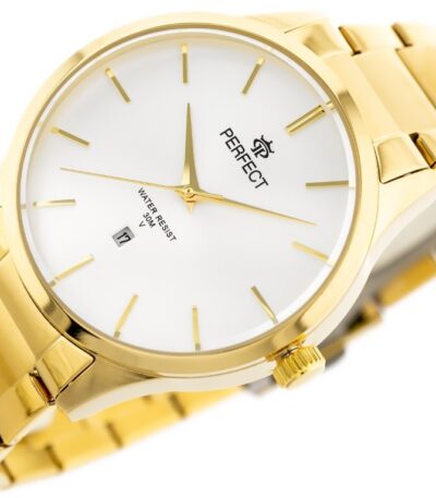 Pánské luxusní hodinky Perfect s kovovým páskem: analogové, kulaté, zlaté hodinky pro muže