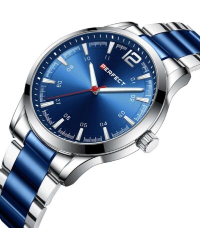Modre hodinky Perfect - Ručičkové hodinky pánské, Elegantní hodinky s kovovým řemínkem