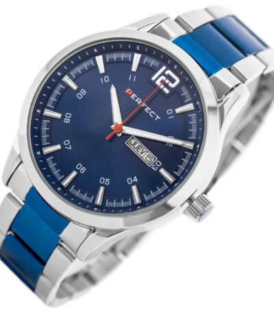 Pánské stylové hodinky stříbrné a modré Perfect
