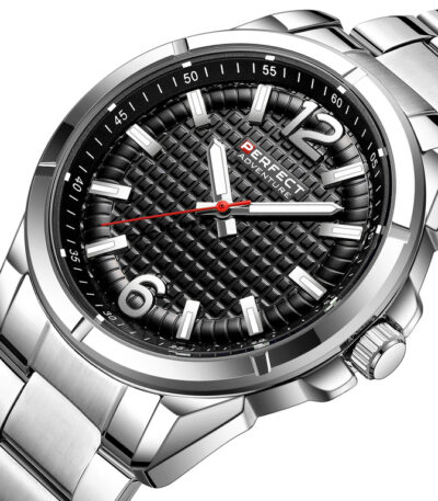 Pánské stylové hodinky Perfect s kovovým páskem: analogové, kulaté, stříbrné hodinky pro muže