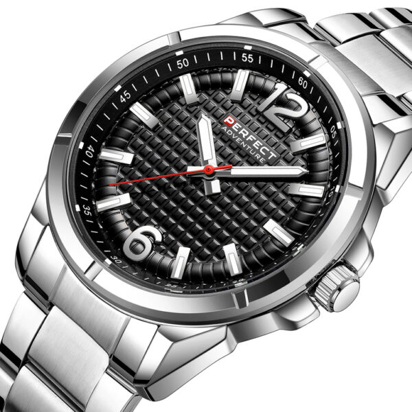 Pánské stylové hodinky Perfect s kovovým páskem: analogové, kulaté, stříbrné hodinky pro muže