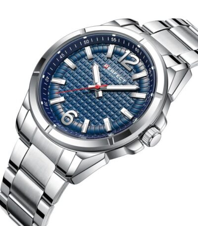 Pánské stylové hodinky Perfect s kovovým páskem: analogové, kulaté, stříbrné hodinky pro muže