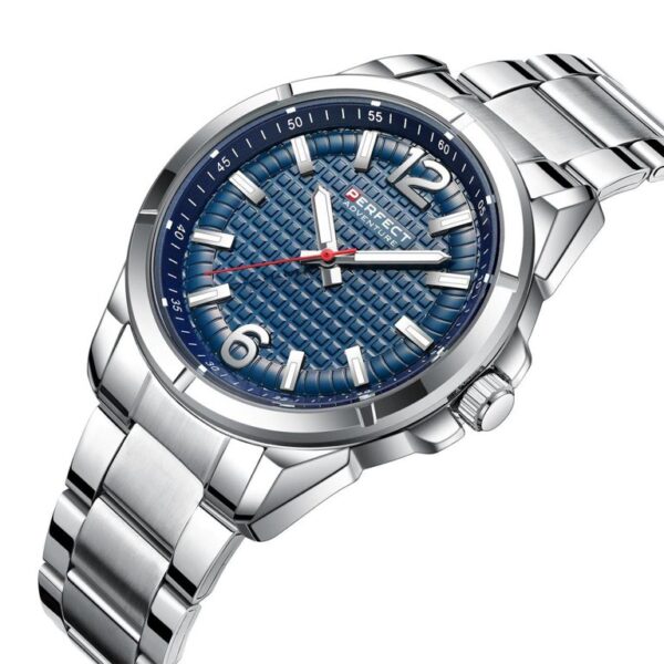 Pánské stylové hodinky Perfect s kovovým páskem: analogové, kulaté, stříbrné hodinky pro muže