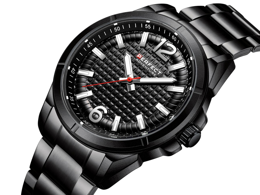 Černé pánské elegantní hodinky Perfect, černé stylové hodinky, doprava zdarma