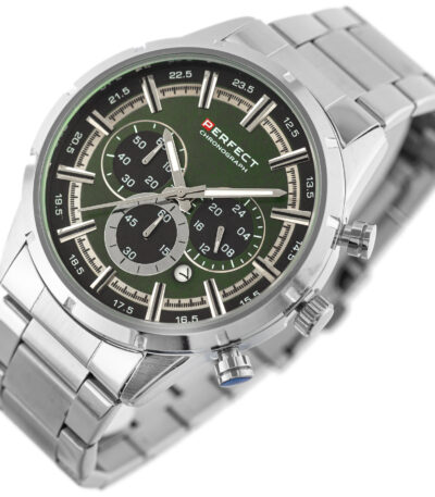 Elegantní pánské stylové hodinky stříbrno zelené