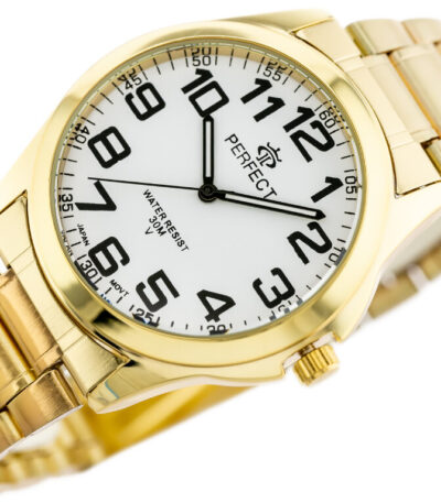 Pánské luxusní hodinky Perfect s kovovým páskem: analogové, kulaté, zlaté hodinky pro muže